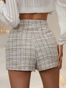 SHEIN Privé High Waist Plaid Tweed Skort