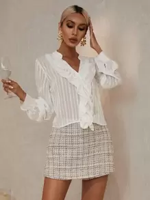 SHEIN Privé High Waist Plaid Tweed Skort