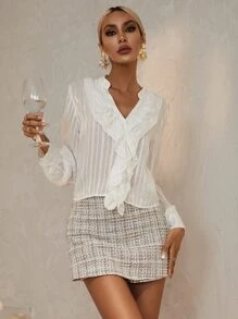 SHEIN Privé High Waist Plaid Tweed Skort