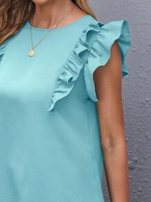 SHEIN Clasi 荷葉袖素色上衣 - 薄荷藍 - 查看 5