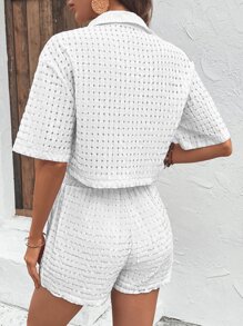 SHEIN LUNE de hombros caídos Camisa & Shorts - Blanco - Ver 2