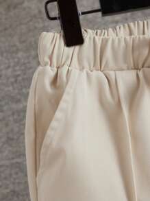 SHEIN Boys Solid Slant Pocket Drawstring Waist Trousers - Beige - View 3