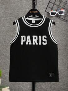 SHEIN 男孩字母圖案補丁細節拼接邊背心上衣