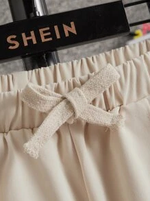 SHEIN Boys Solid Slant Pocket Drawstring Waist Trousers - Beige - View 4