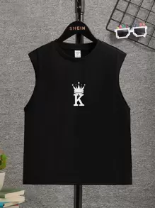 SHEIN 男孩王冠和字母圖案背心上衣