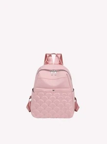 Pink Classic Backpack Casual Quilted Detail - Pink - View 1
