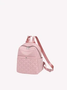 Pink Classic Backpack Casual Quilted Detail - Pink - View 2