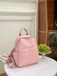 Pink Classic Backpack Casual Quilted Detail - Pink - View 6
