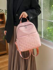 Pink Classic Backpack Casual Quilted Detail - Pink - View 7