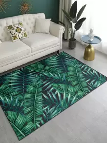 1入組熱帶樹葉圖案地毯滌綸防滑地板地毯適用於客廳 - 綠色 - 查看 1