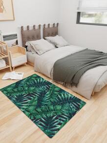 1入組熱帶樹葉圖案地毯滌綸防滑地板地毯適用於客廳 - 綠色 - 查看 2