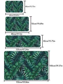 1入組熱帶樹葉圖案地毯滌綸防滑地板地毯適用於客廳 - 綠色 - 查看 3