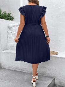EMERY ROSE Đầm Plus Size Thắt lưng Xếp li Xù Trọn gói màu trơn Giải trí - Màu xanh hải quân - Xem 2