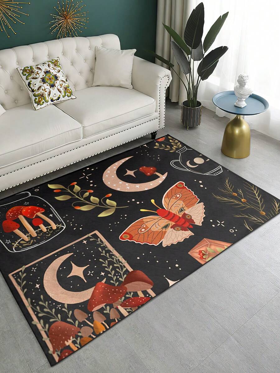 Thảm Họa Tiết Bướm & Nấm, Thảm Trải Sàn Polyester Bắc Âu Cho Gia Đình - Nhiều màu - Xem 1