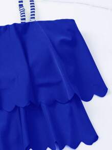 荷叶边饰带侧抽绳比基尼套装夏季海滩 - 寶藍色 - 查看 5