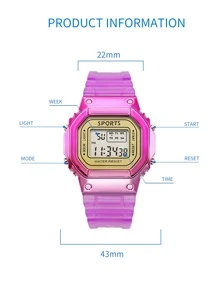 1pc Kids Purple PVC Strap Sporty Square Dial Digital Watch, For Daily Life - Purple - View 5