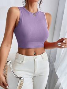 SHEIN Privé Áo khoác và áo lót dành cho xe tăng nữ Lộ Lưng Buộc lại Trọn gói Gân đan màu trơn Giải trí - Màu tím hoa cà - Xem 6