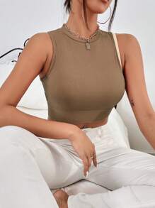 SHEIN Privé Two Tone Tie Backless Crop Tank Top - Camel - View 6