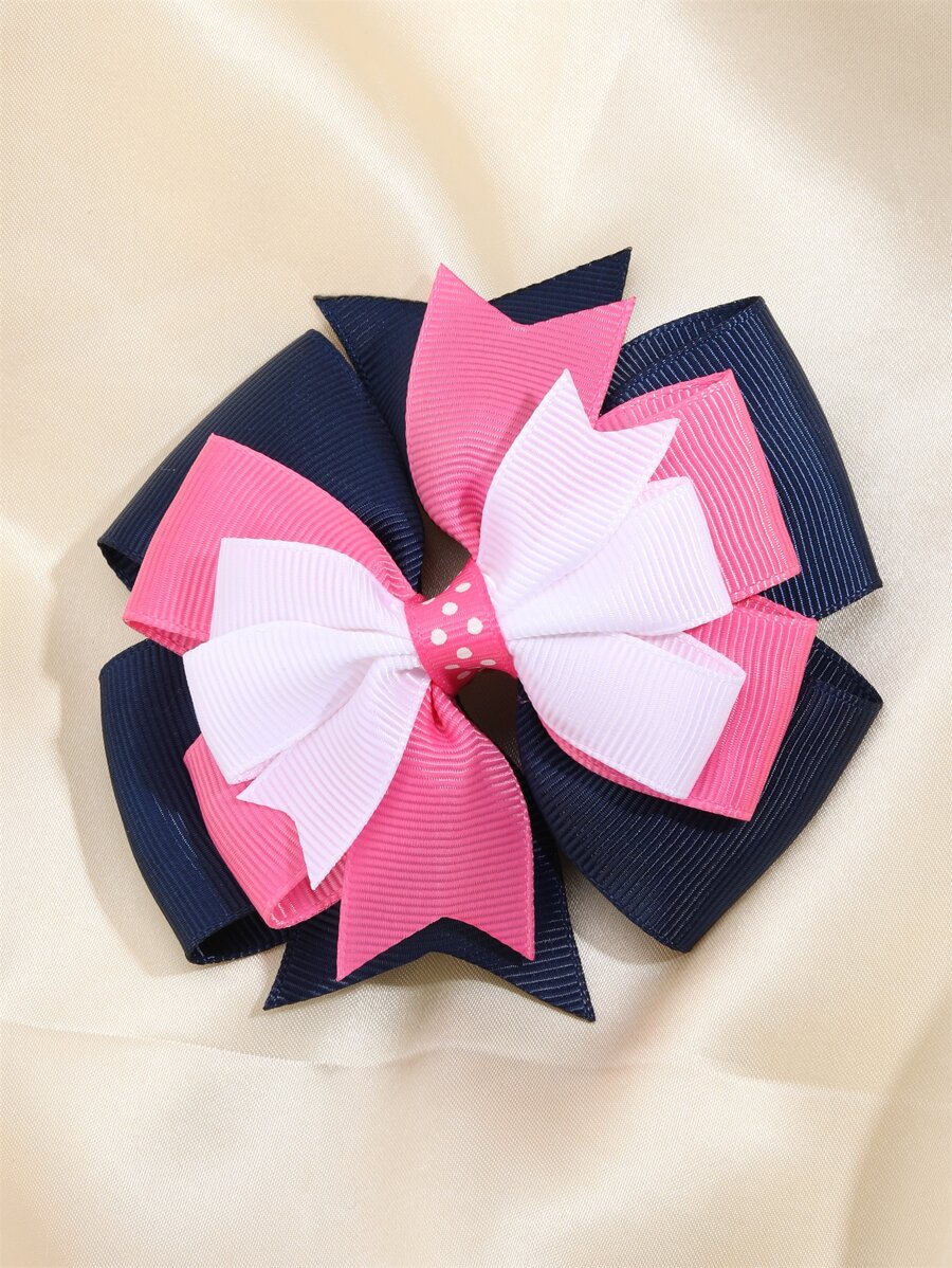 1入組女孩撞色蝴蝶結裝飾時尚鴨嘴夾適用於頭髮裝飾用品 - 彩色 - 查看 1