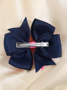 1入組女孩撞色蝴蝶結裝飾時尚鴨嘴夾適用於頭髮裝飾用品 - 彩色 - 查看 2