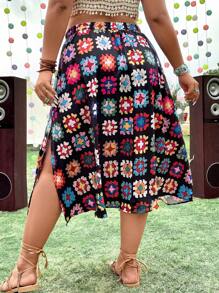 SHEIN Holidaya Falda con estampado de talle alto - Multicolor - Ver 2