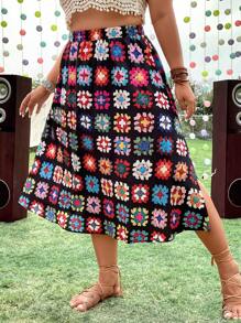 SHEIN Holidaya Falda con estampado de talle alto - Multicolor - Ver 3