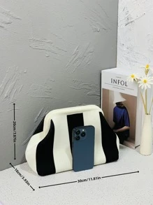 CALINNL Clutch Wristlet Bag For Women, Geometric Striped Crochet Make Up Pouch For Shopping, Travel, Dorm - Black and White - View 6