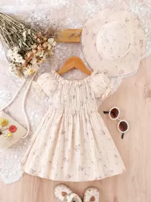 SHEIN Baby Floral Print Puff Sleeve Dress