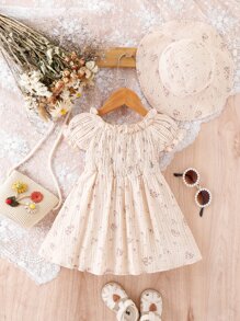 SHEIN Baby Floral Print Puff Sleeve Dress