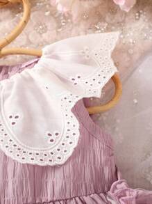 SHEIN Baby Contrast Eyelet Embroidery Ruffle Trim Dress - Pink - View 5