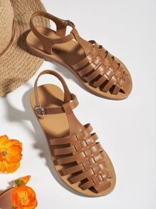 Dép màu nâu kỳ nghỉ dành cho nữ, Dép đấu sĩ thiết kế bện - màu nâu - Xem 1