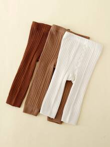 3 piezas Medias de 3/4 de longitud a rayas de color moteado, unisex para bebé, apropiado para uso diario - Multicolor - Ver 1