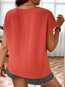 Blusa unicolor de manga murciélago - Naranja Coral - Ver 2