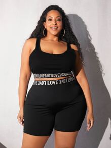 SHEIN CURVE+ Plus Letter Tape Cycling Shorts - Black - View 3