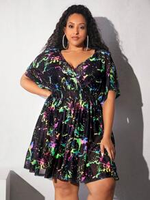 SHEIN CURVE+ Đầm Plus Size Trọn gói Dải chun Tất cả trên in Giải trí - Nhiều màu - Xem 2