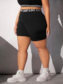 SHEIN CURVE+ Plus Letter Tape Cycling Shorts - Black - View 2