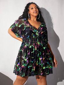 SHEIN CURVE+ Đầm Plus Size Trọn gói Dải chun Tất cả trên in Giải trí - Nhiều màu - Xem 4