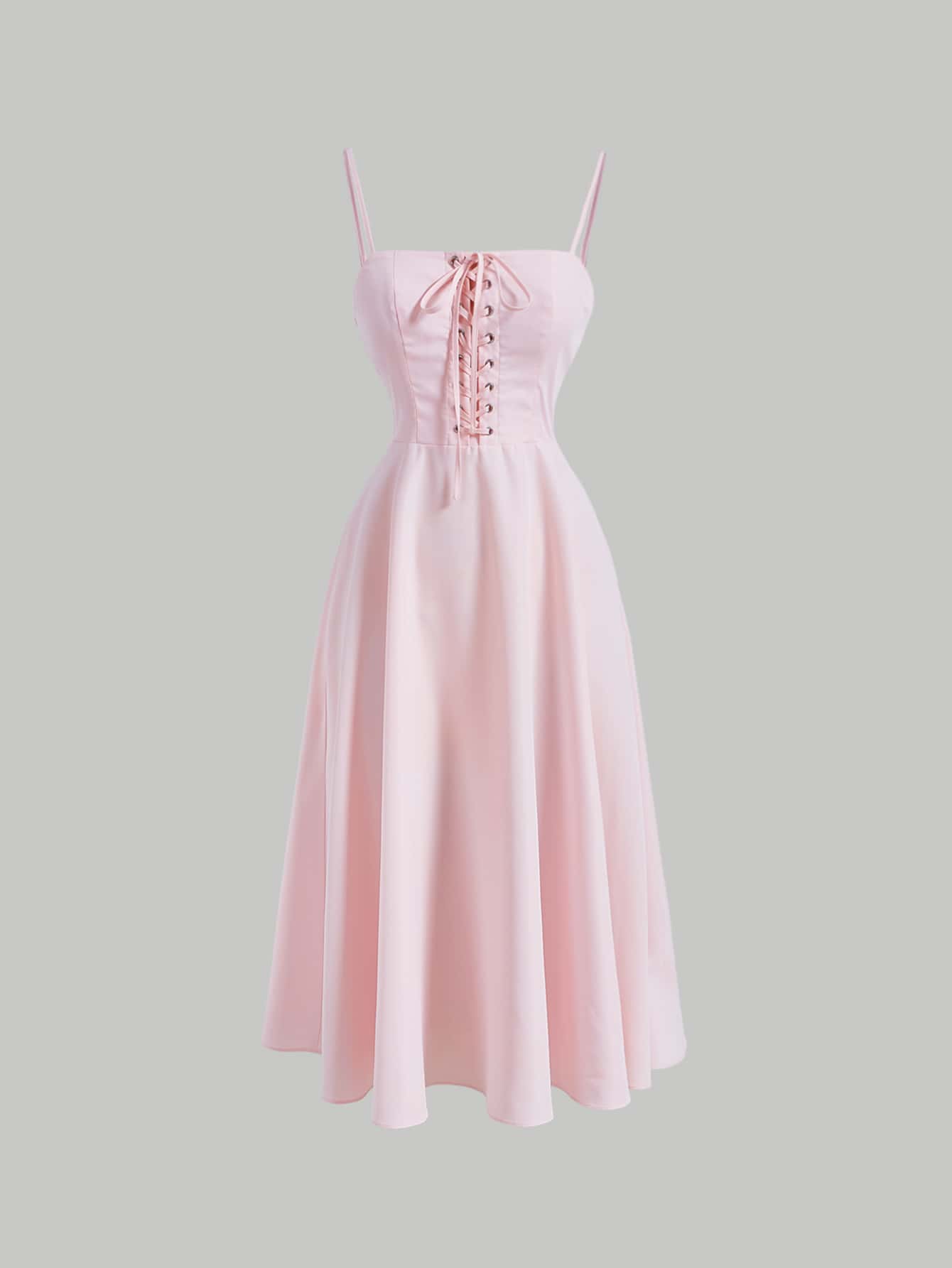 SHEIN MOD Lace Up Front Cami Dress - Baby Pink - View 1