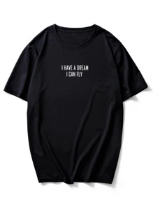 Manfinity EMRG Hombres Camiseta ala & con estampado de slogan - Negro - Ver 2