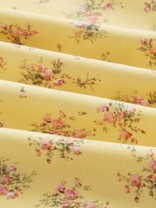 SHEIN MOD Ditsy Floral Print Ruched Bust Frill Trim Knot Front Dress - Yellow - View 4