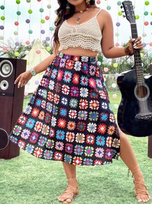 SHEIN Holidaya Falda con estampado de talle alto - Multicolor - Ver 6