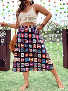 SHEIN Holidaya Falda con estampado de talle alto - Multicolor - Ver 8