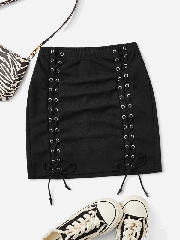 SHEIN PETITE Chân váy ôm mini chi tiết buộc dây cho nữ petite