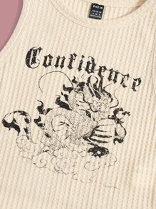 Muchica Áo khoác và áo lót dành cho xe tăng nữ Bất đối xứng Thú vật Lá thư Giải trí - Màu be - Xem 4