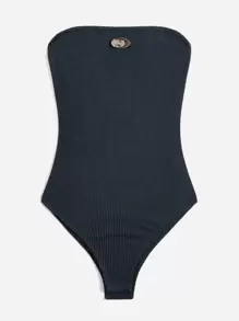 SHEIN EZwear 字母補丁細節抹胸連體衣