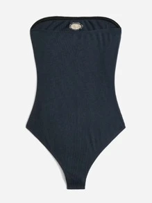 SHEIN EZwear 字母補丁細節抹胸連體衣