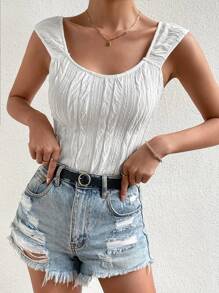 SHEIN Frenchy Solid Scoop Neck Wide Straps Top - White - View 3