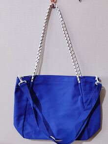 字母圖案購物袋帆布大容量 - 藍色 - 查看 2