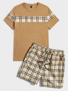 GENTILAND Men Plaid Print Tee & Drawstring Waist Shorts - Multicolor - View 5