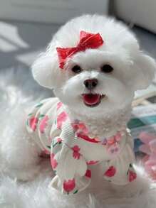 1 áo thun thú cưng in hoa cho chó và mèo cho mùa hè - Đỏ - Xem 2